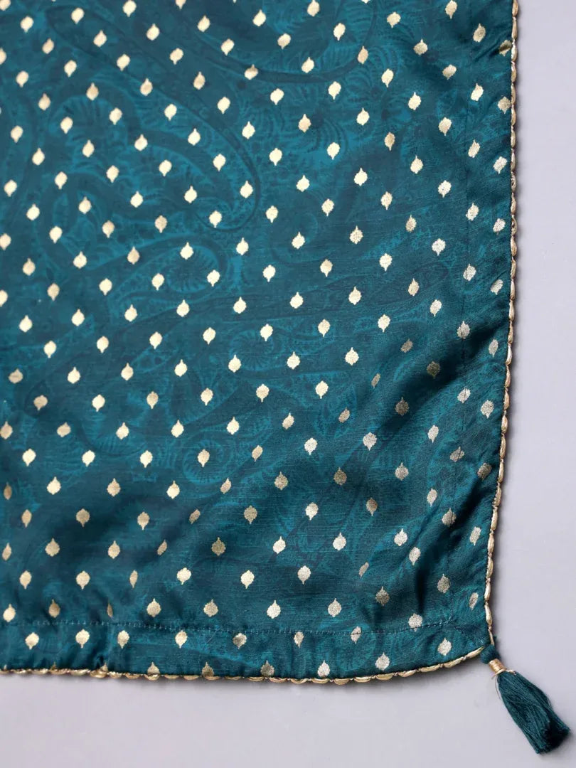 Span Green Round Neck Kurta Set with Dupatta
