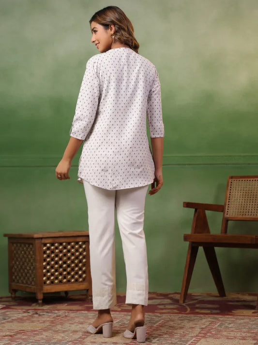 Span White Mandarin Co-Ord Set ( Set of 2)