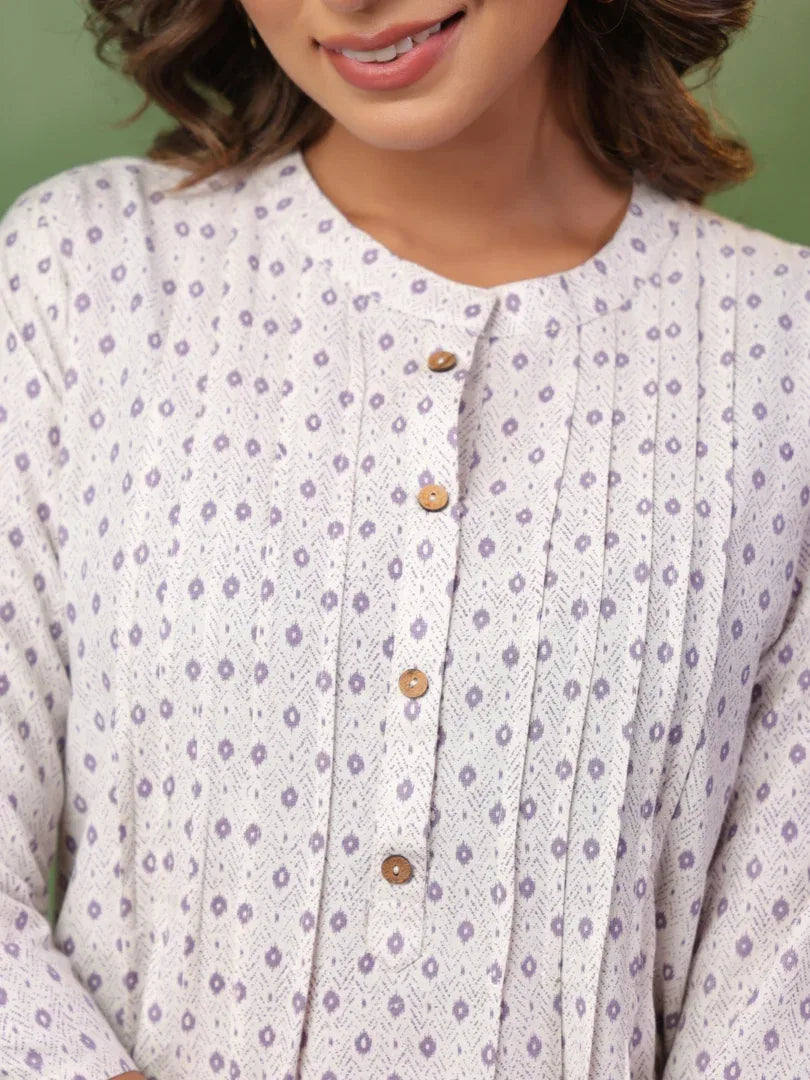 Span White Mandarin Co-Ord Set ( Set of 2)