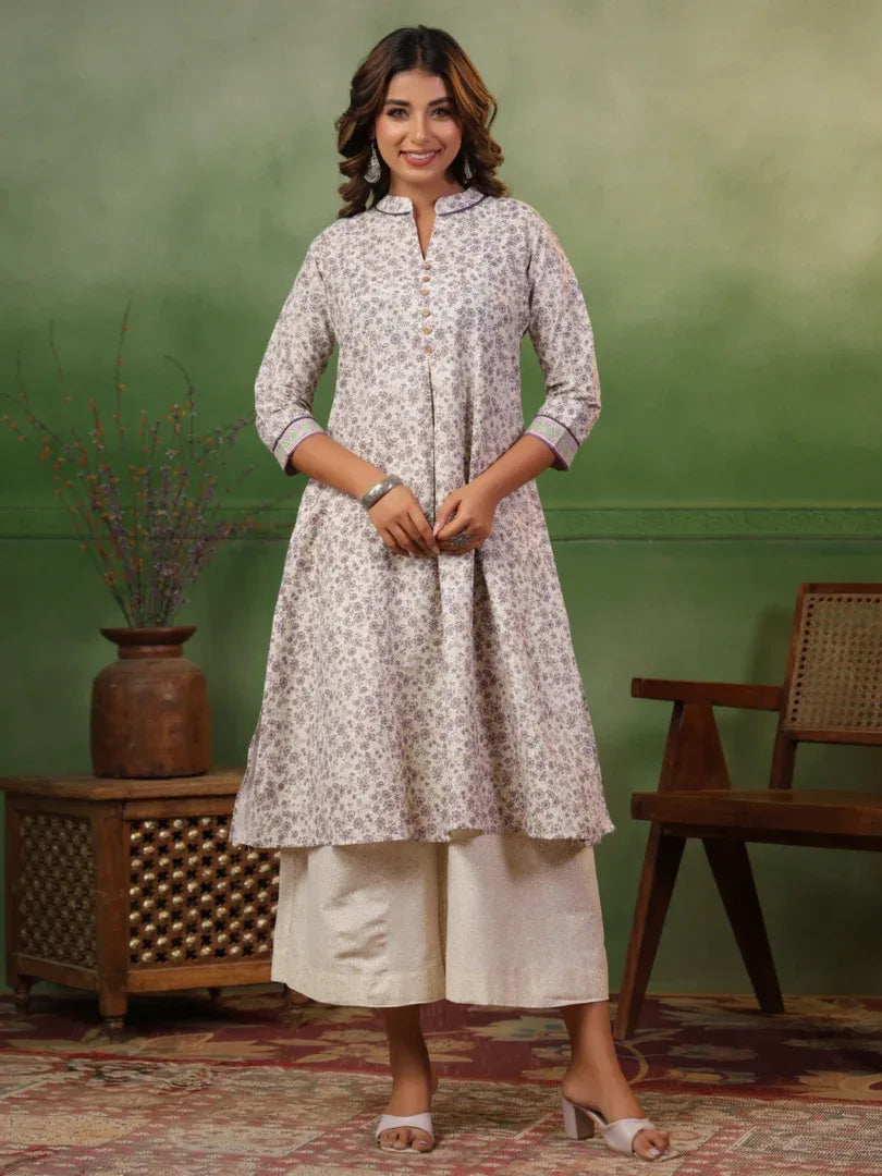 Span White Mandarin Kurta Set