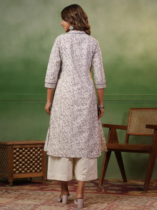 Span White Mandarin Kurta Set