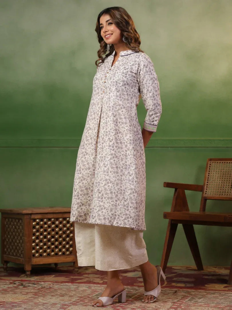 Span White Mandarin Kurta Set