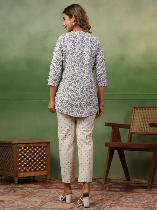 Span White Mandarin Neck Co-Ord Set (Set of 2)