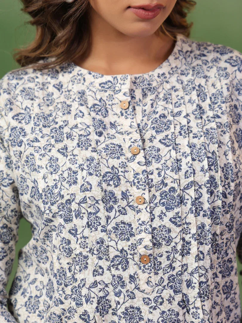 Span White Mandarin Neck Co-Ord Set (Set of 2)