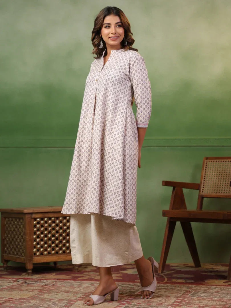 Span White Mandarin Neck Kurta Set
