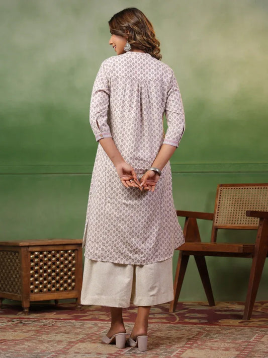 Span White Mandarin Neck Kurta Set