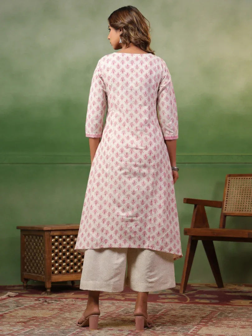 Span White Round Neck Kurta Set