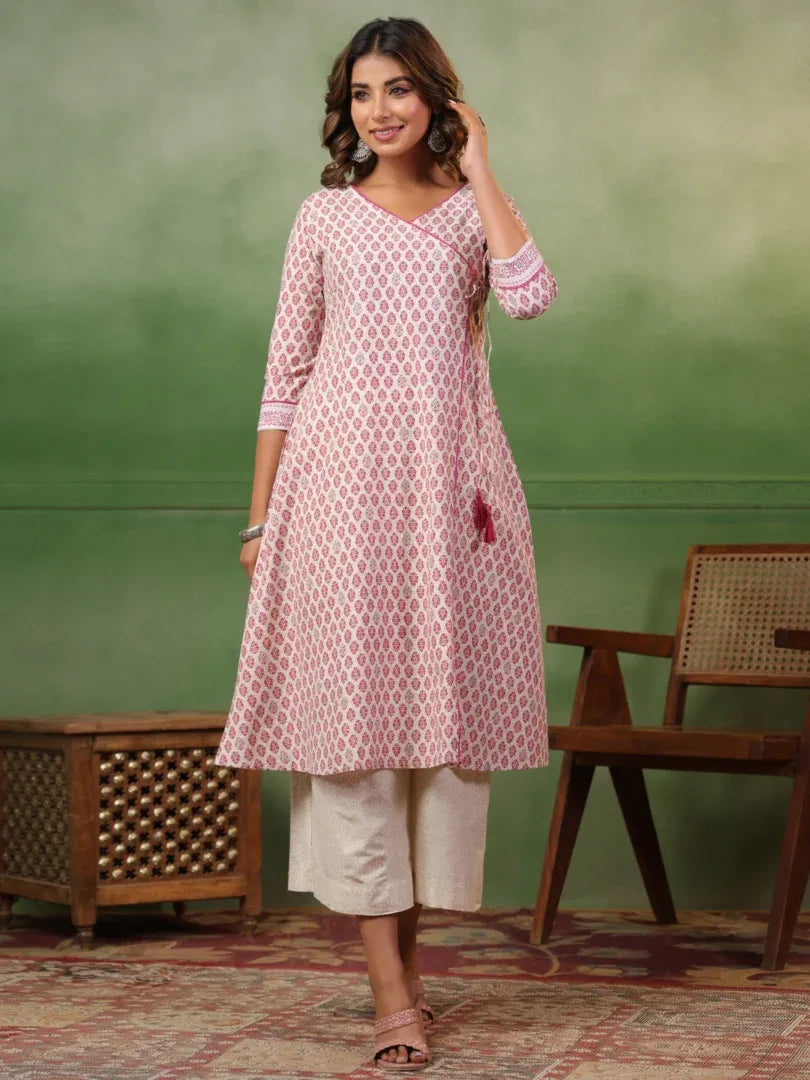 Span White V-Neck Kurta Set