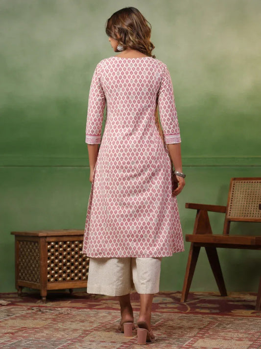 Span White V-Neck Kurta Set