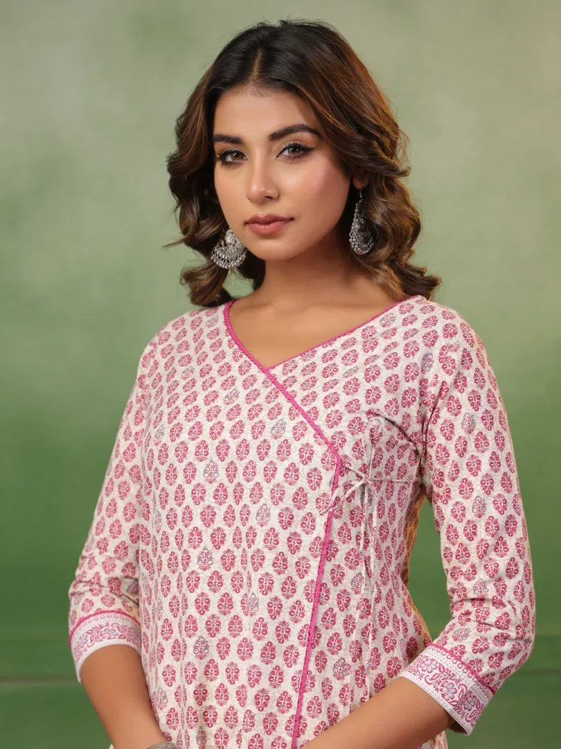 Span White V-Neck Kurta Set