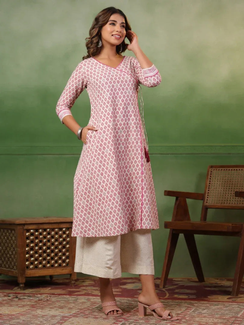 Span White V-Neck Kurta Set