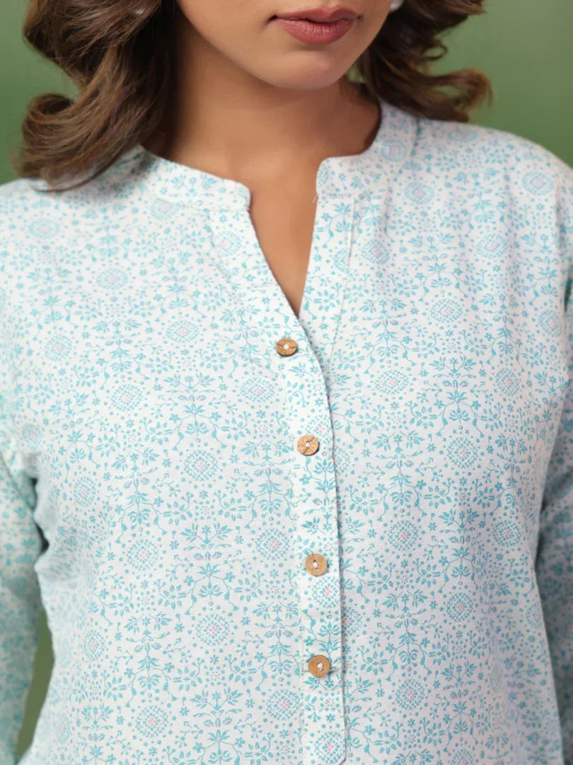 Span White Mandarin Collard Neck Co-Ord Set (Set of 2)