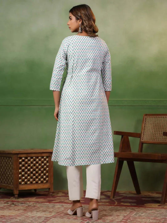 Span White Round Neck Kurta Set