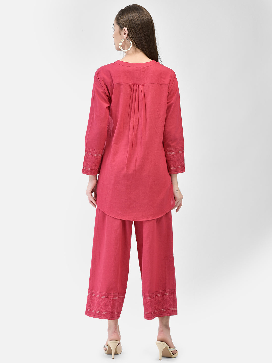 Span Pink Mandarin Cotton Co-Ord Set(Set of 2)