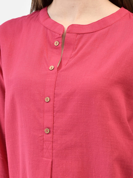 Span Pink Mandarin Cotton Co-Ord Set(Set of 2)