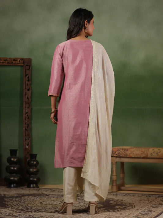 Span Pink Silk Kurta Set with Dupatta