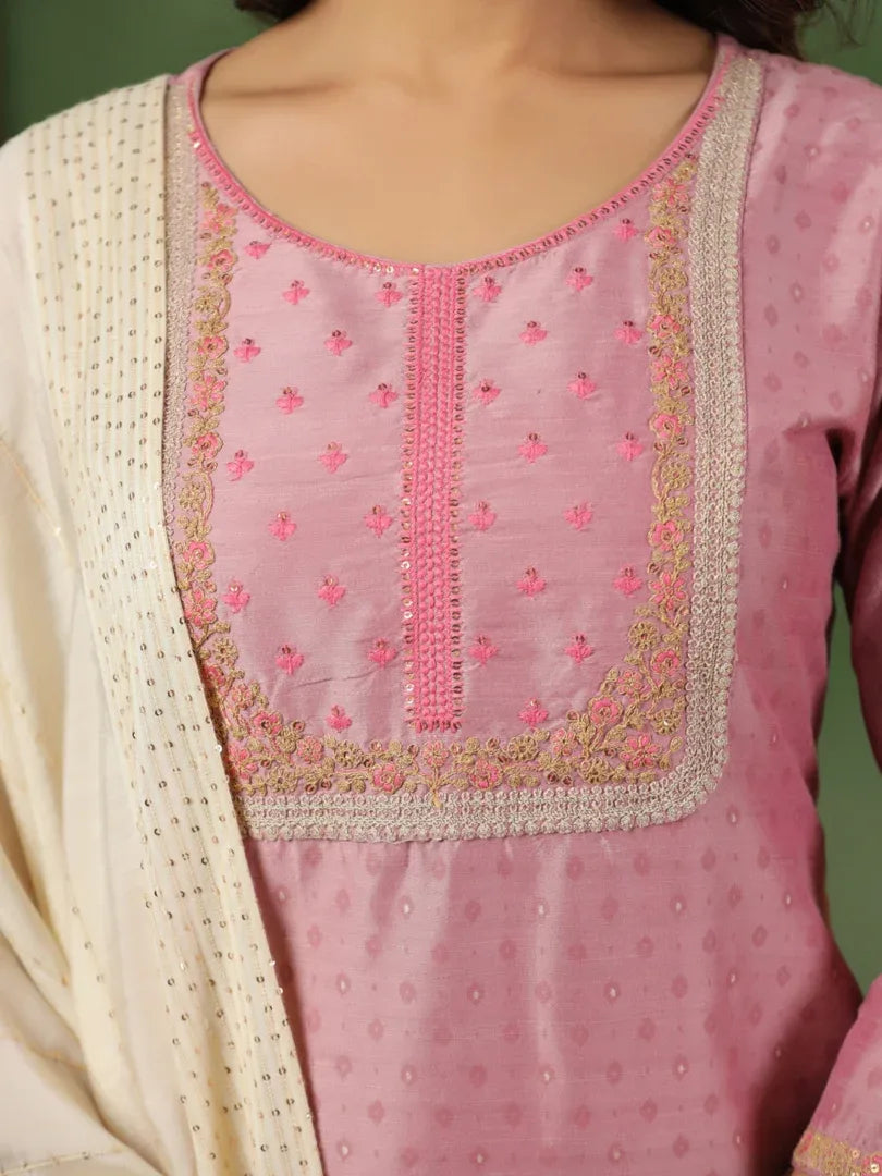 Span Pink Silk Kurta Set with Dupatta
