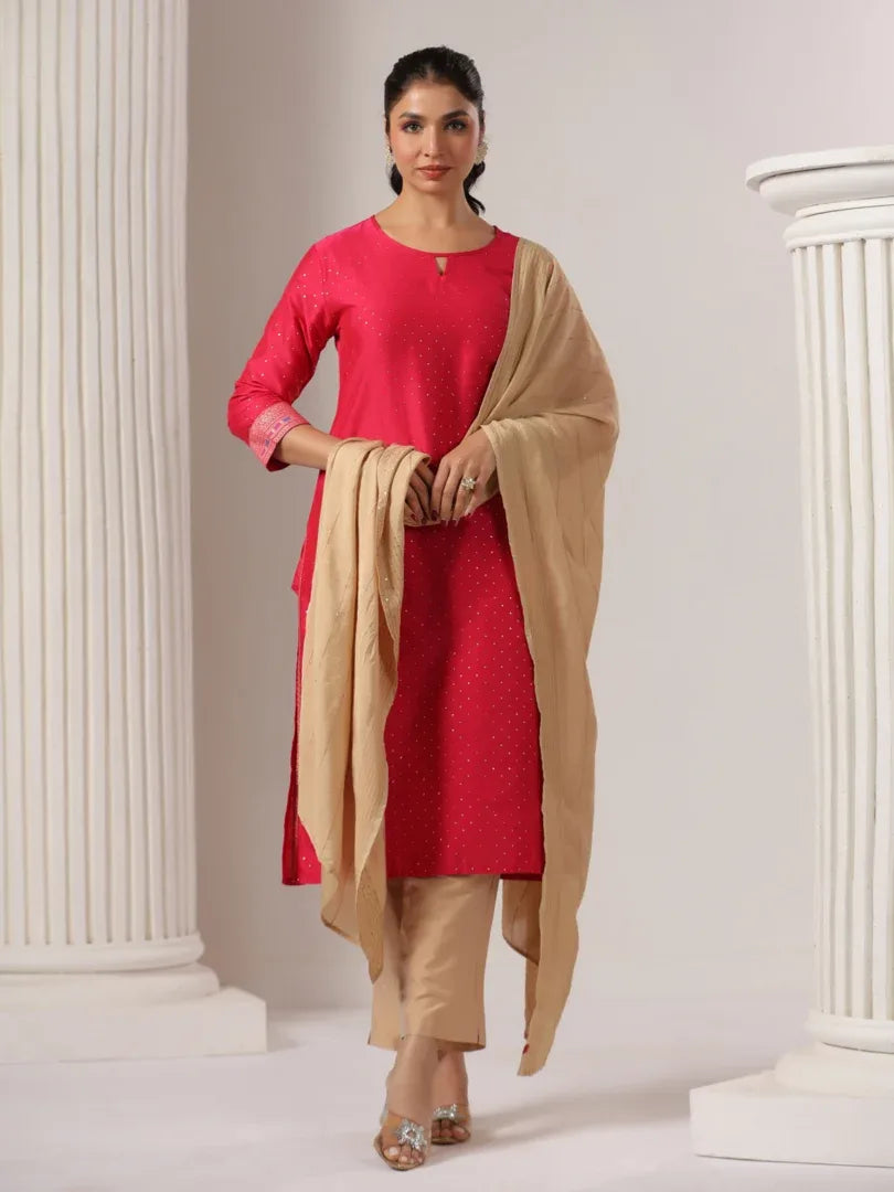Span Pink Silk Kurta Set with Dupatta