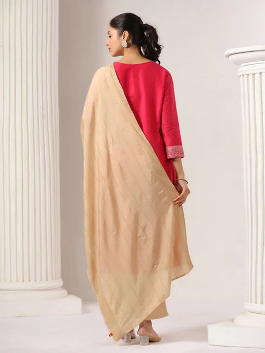 Span Pink Silk Kurta Set with Dupatta