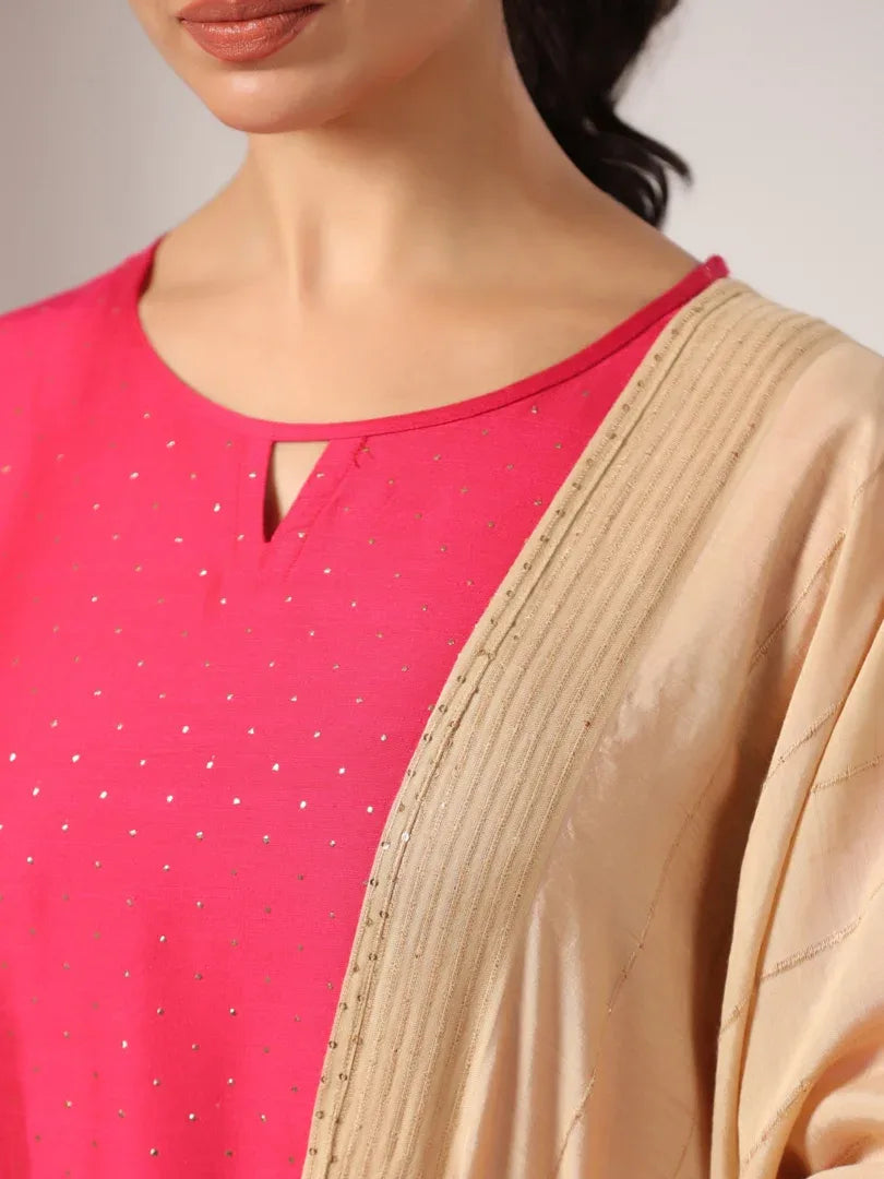 Span Pink Silk Kurta Set with Dupatta