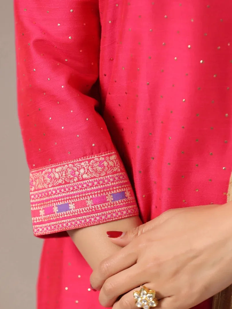 Span Pink Silk Kurta Set with Dupatta