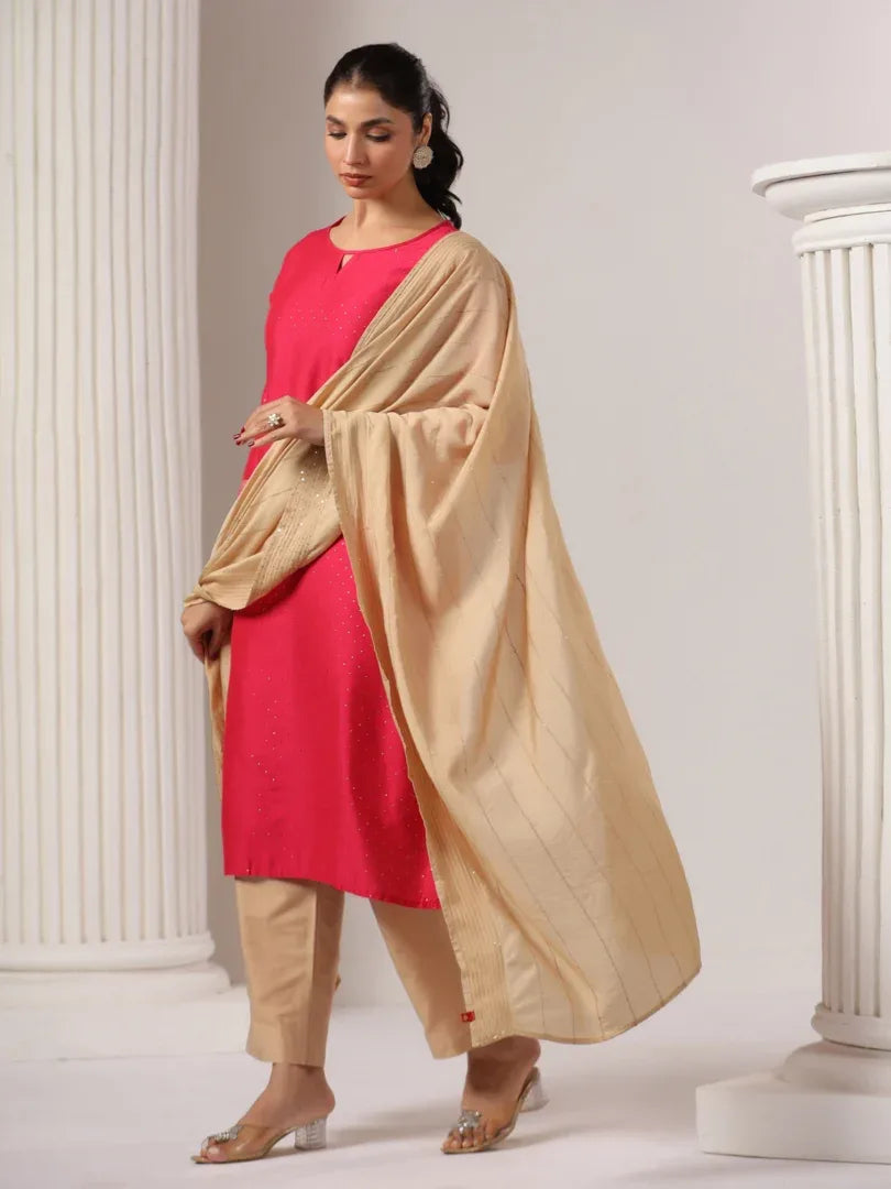 Span Pink Silk Kurta Set with Dupatta