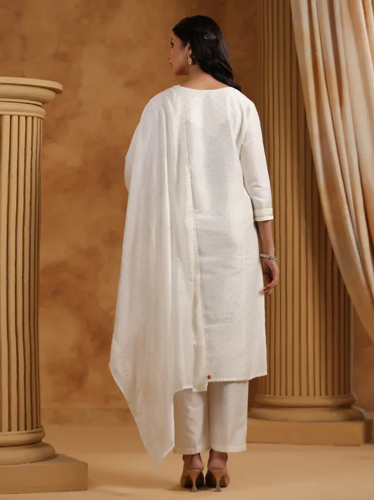 Span White Silk Kurta Set with Dupatta