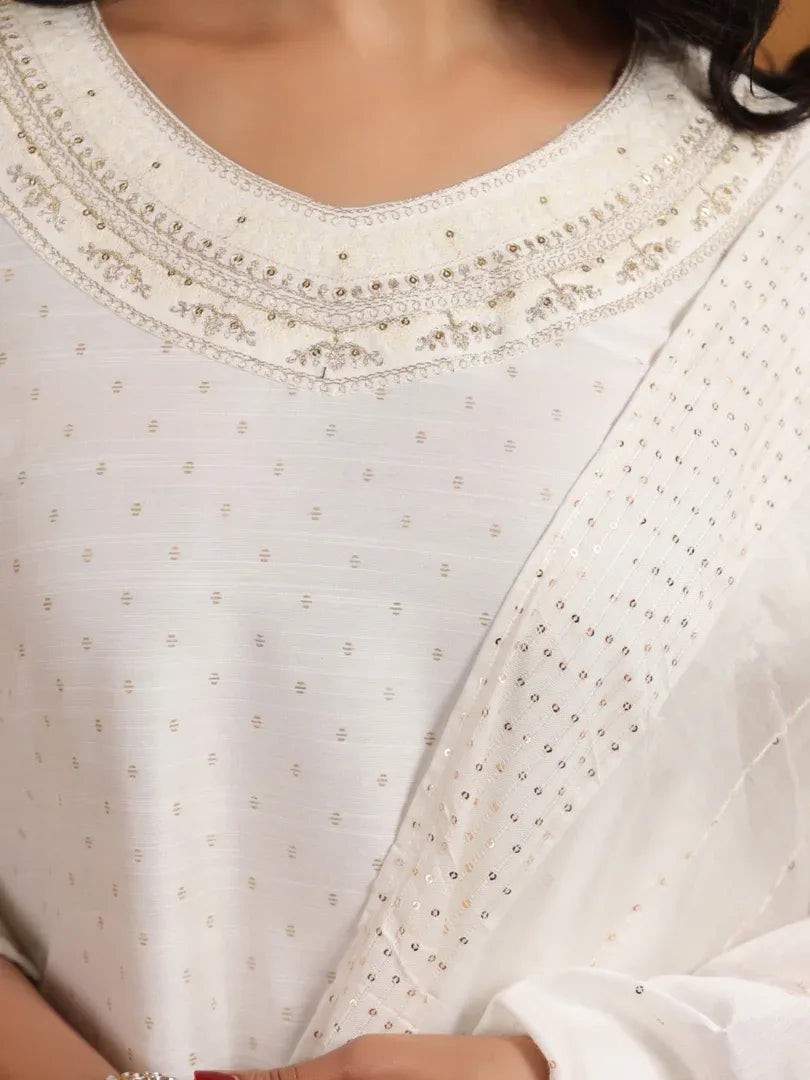 Span White Silk Kurta Set with Dupatta