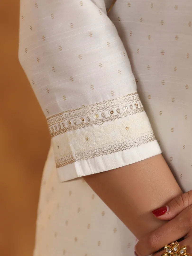 Span White Silk Kurta Set with Dupatta
