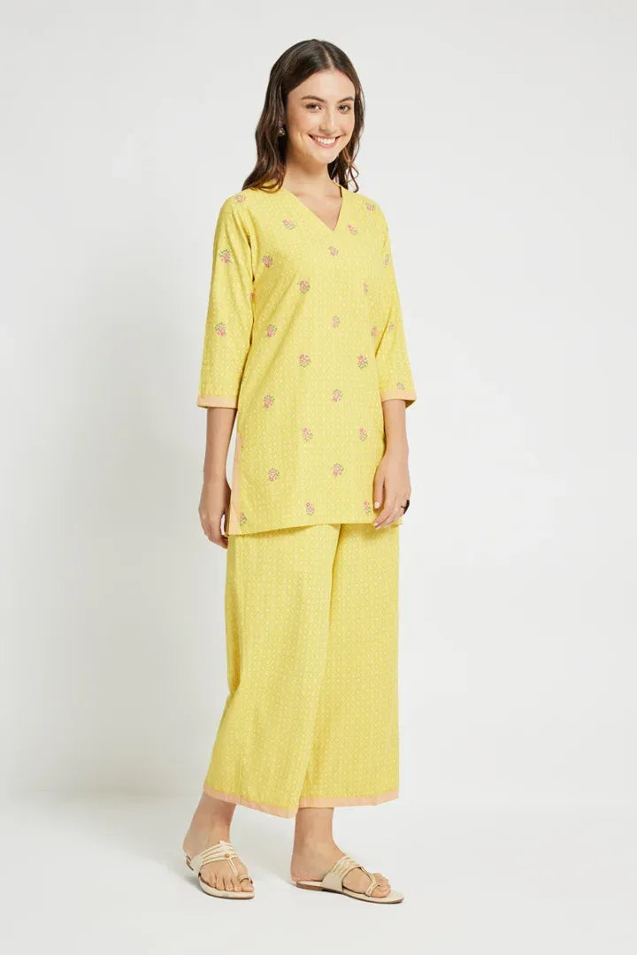 Span Lemon Yellow Rayon Co-Ord Set (set of 2)