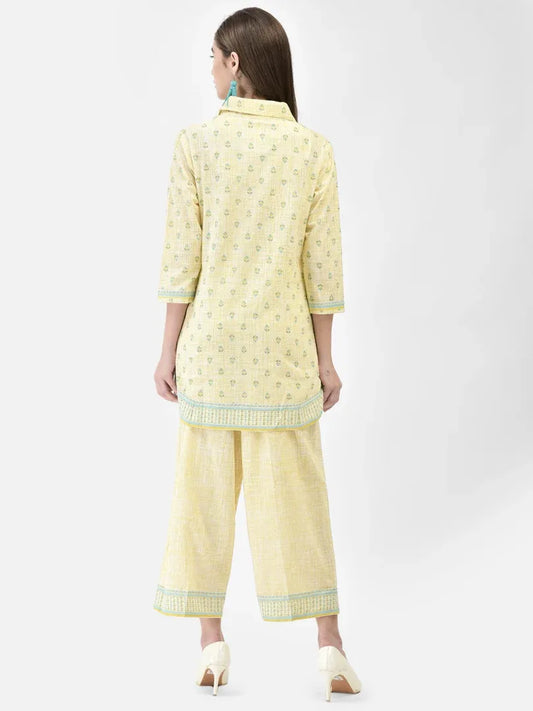 Span Yellow Cotton Co-Ord Set (Ser of 2)