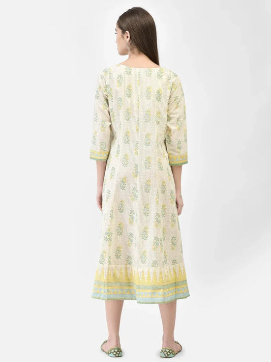 Span Off-White V-Neck Cotton Kurta