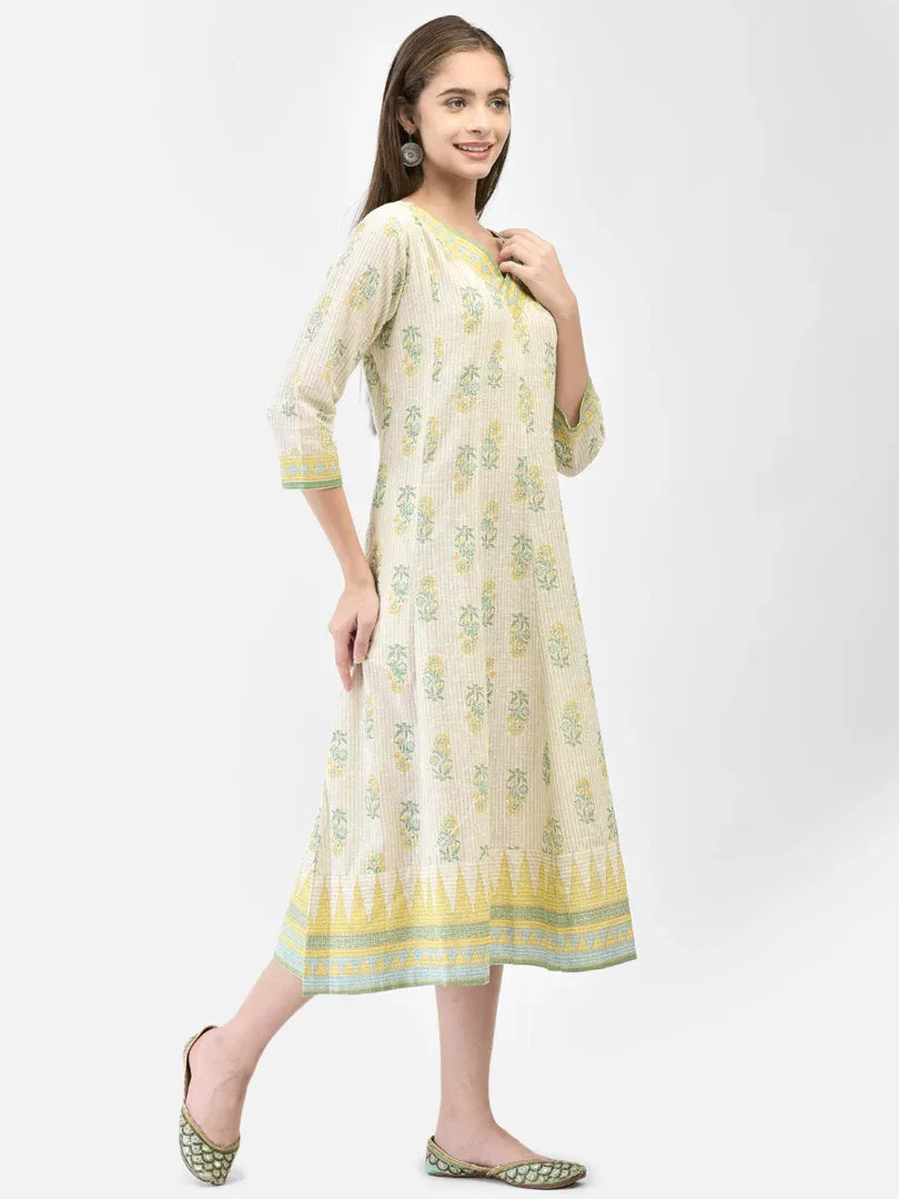 Span Off-White V-Neck Cotton Kurta