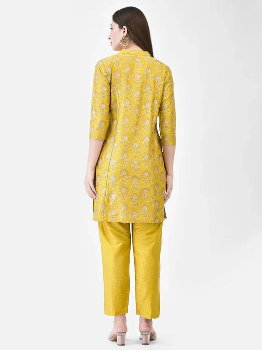 Span Yellow Silk Co-Ord Set (Set of 2)