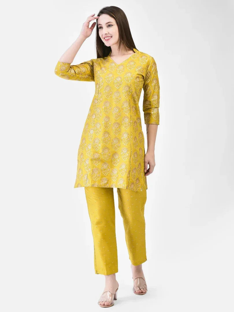 Span Yellow Silk Co-Ord Set (Set of 2)