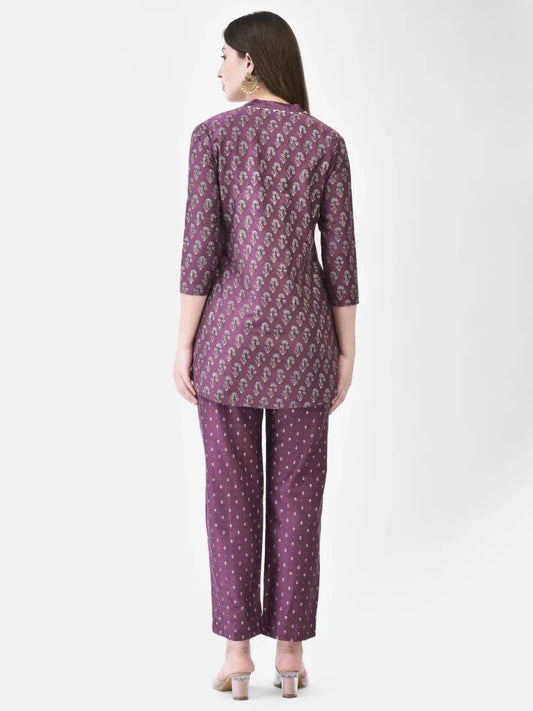Span Purple Silk Co-Ord Set (Set of 2)
