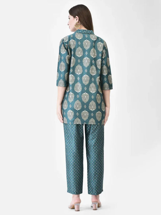 Span Green Silk Festive Co-Ord Set (Set of 2)