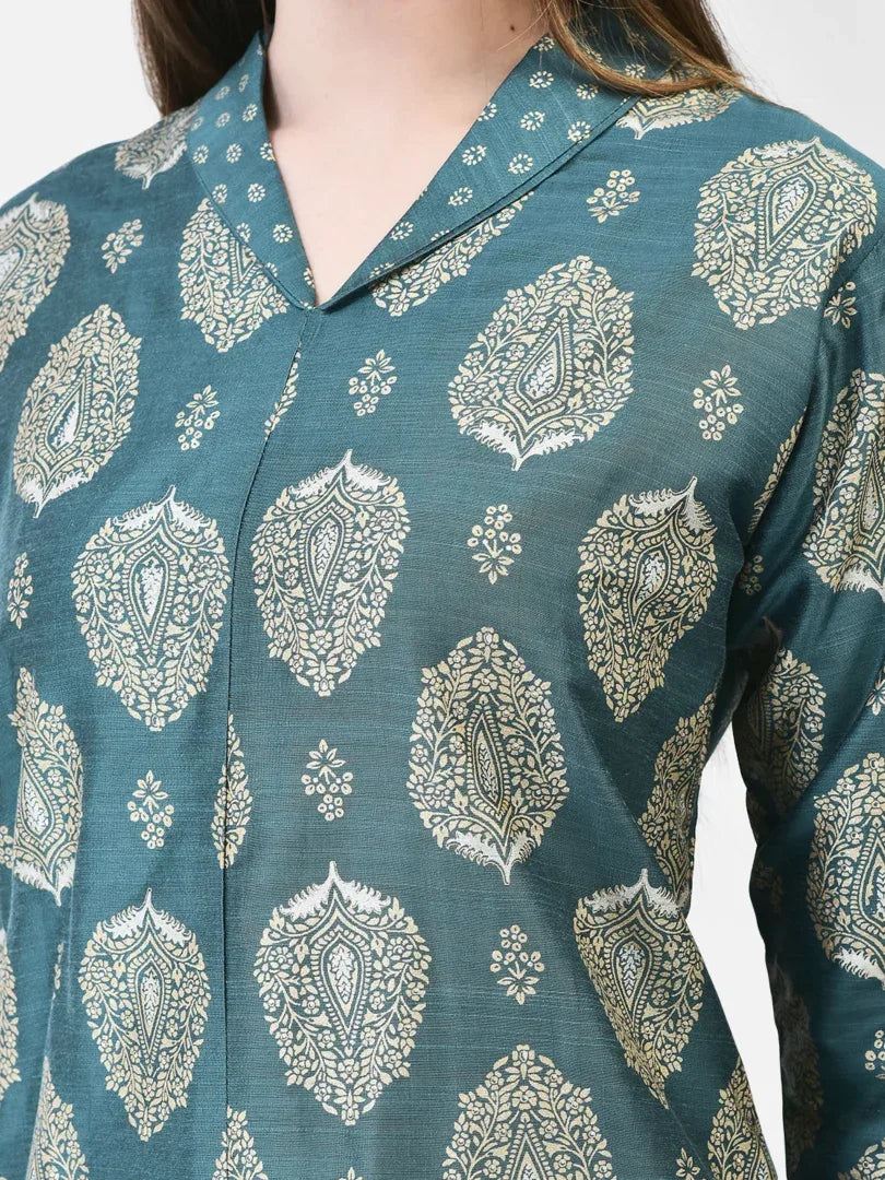 Span Green Silk Festive Co-Ord Set (Set of 2)