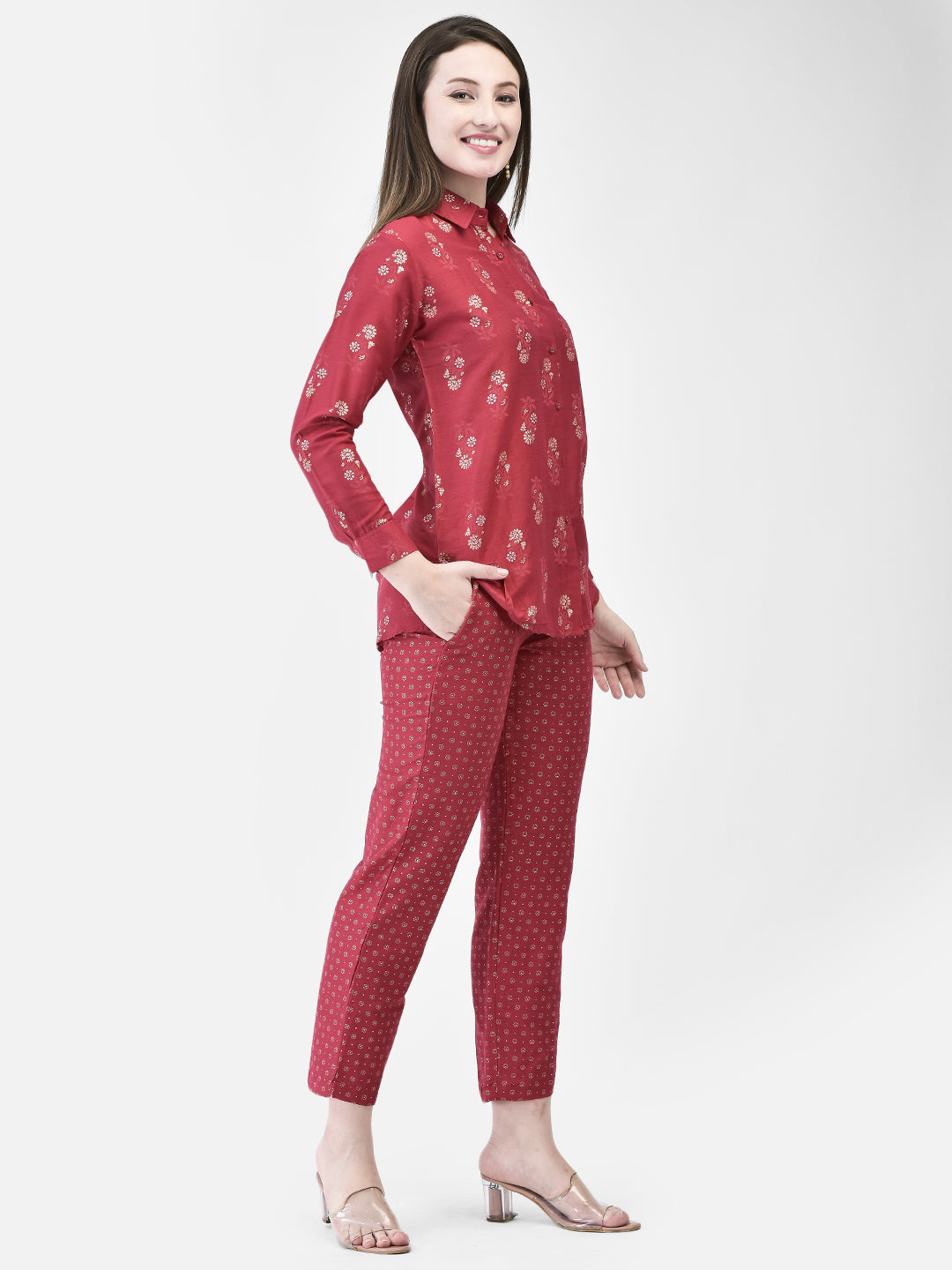 Span Pink Mandarin Cotton Co-Ord Set(Set of 2)