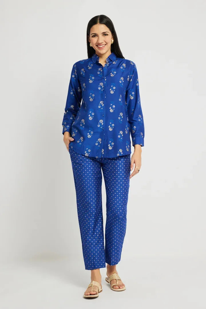 Span Blue Silk Co-Ord Set (Set of 2)
