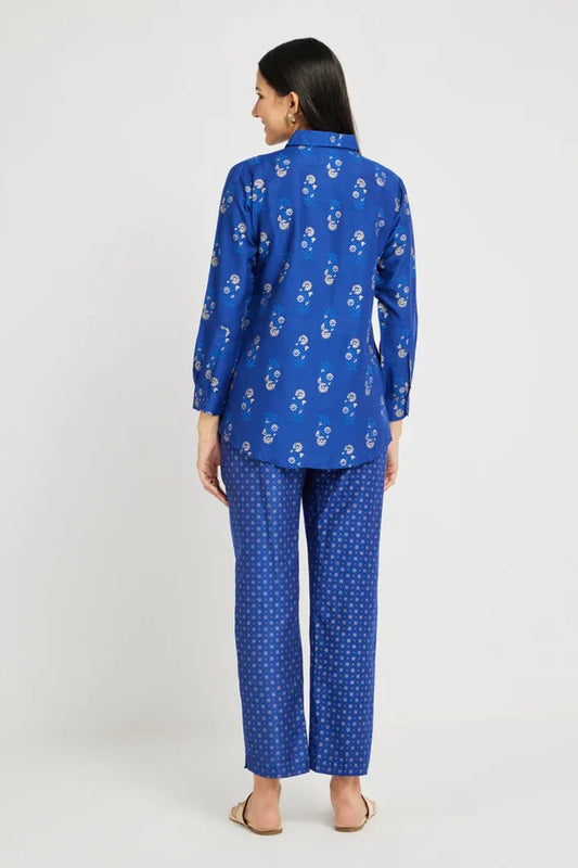 Span Blue Silk Co-Ord Set (Set of 2)