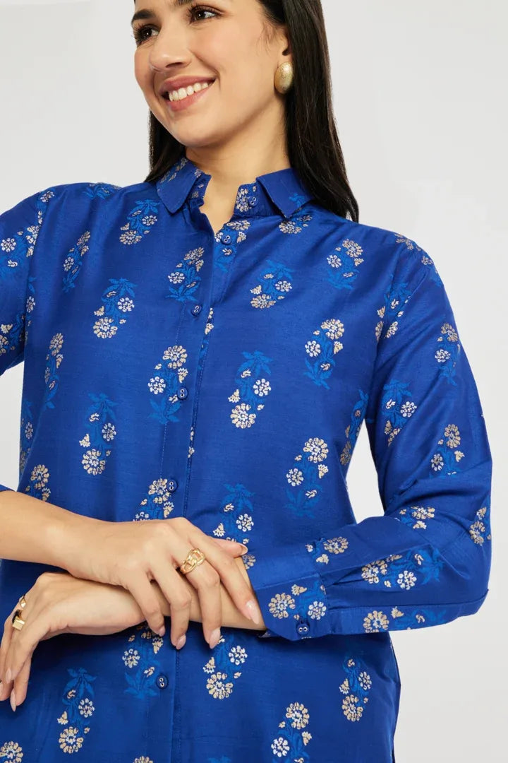 Span Blue Silk Co-Ord Set (Set of 2)