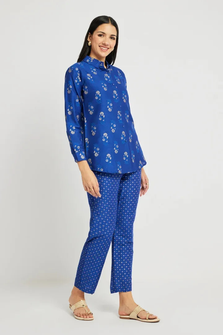 Span Blue Silk Co-Ord Set (Set of 2)
