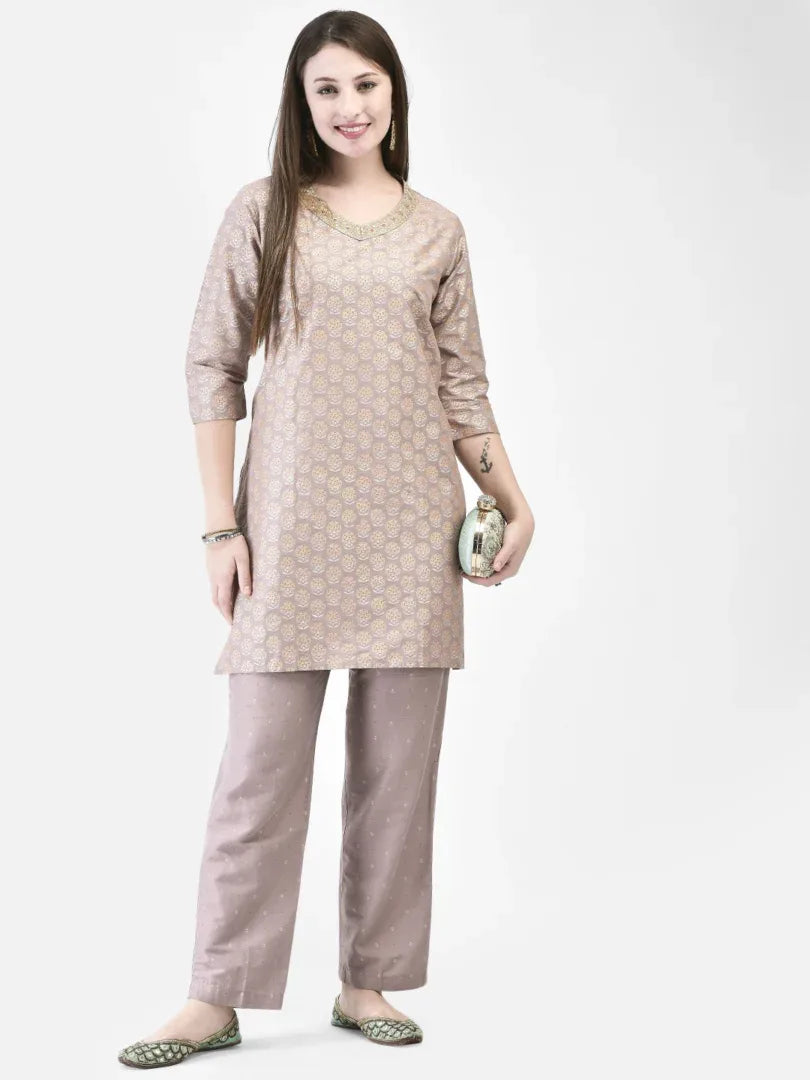 Span Wood Rose Silk Festive Co-Ord Set (Set of 2)