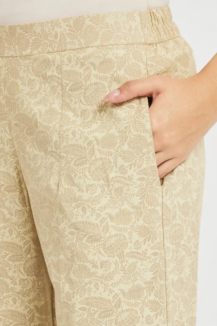 Span Beige V-Neck Cotton Kurta Set
