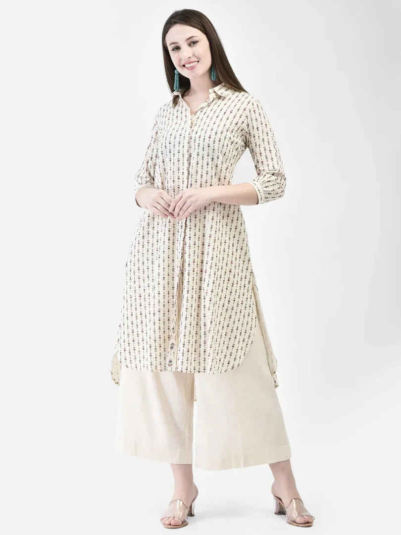 Span White Collard Cotton Kurta