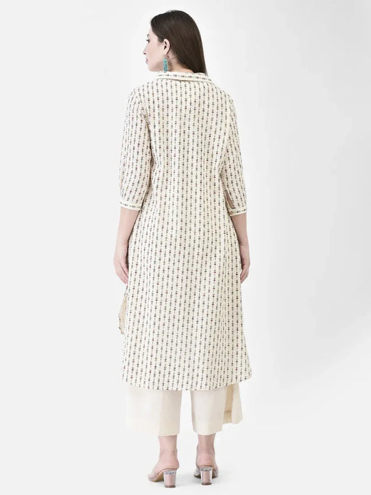 Span White Collard Cotton Kurta
