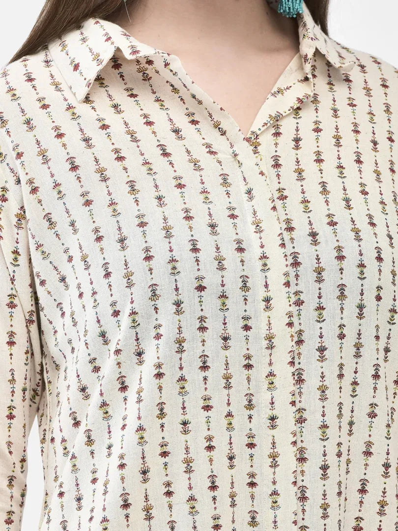 Span White Collard Cotton Kurta