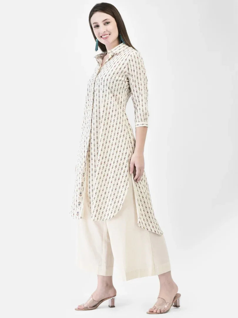 Span White Collard Cotton Kurta