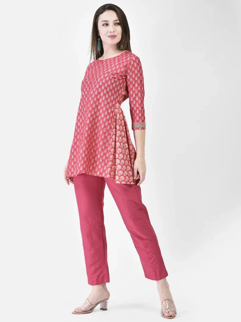 Span Pink Viscose Short Kurta